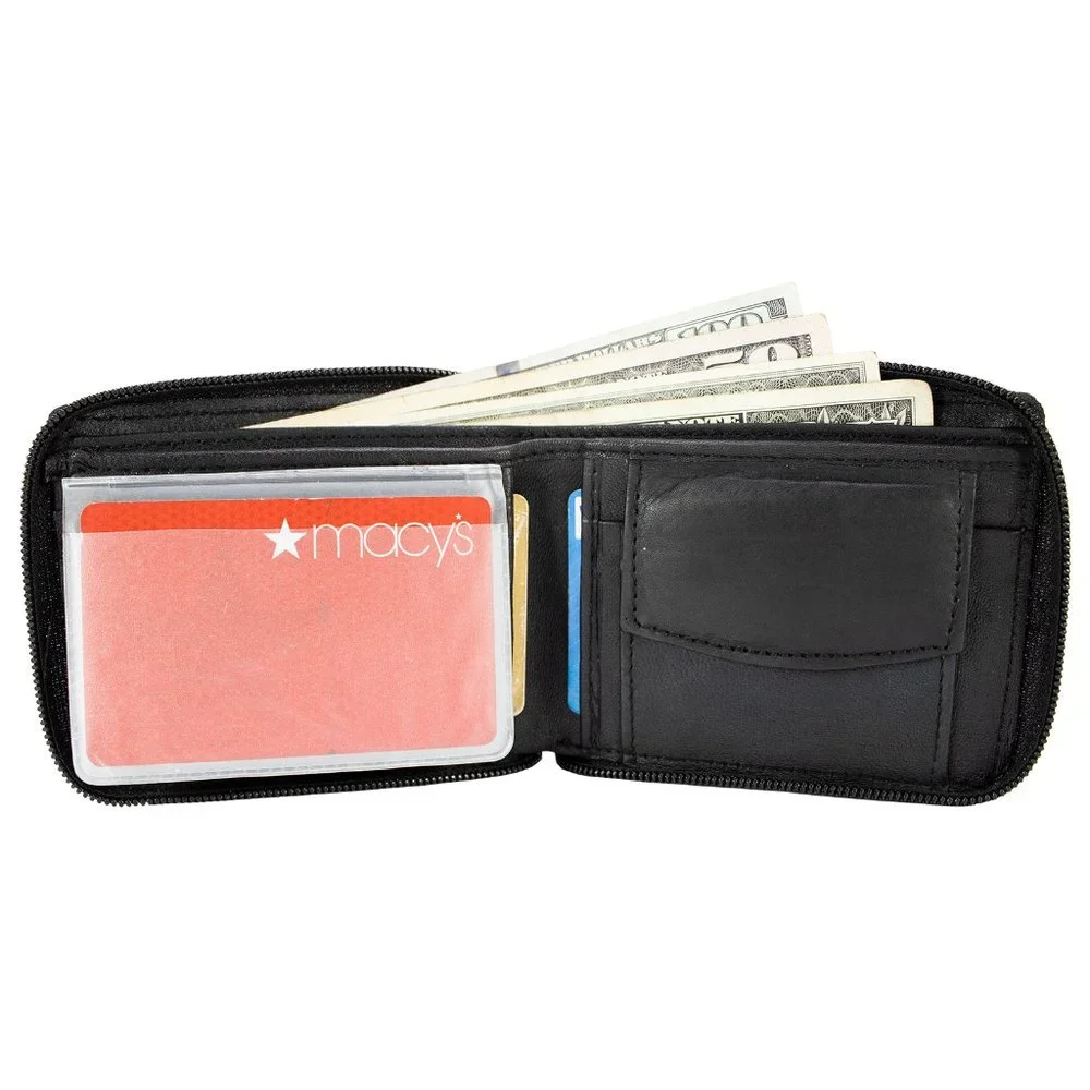 Men Lambskin Leather Bifold Wallet, Black
